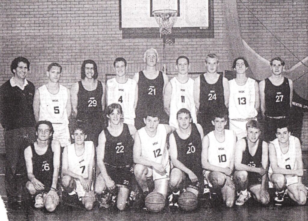 Royal Forest of Dean College U18's. Black & white photo of a college basketball team